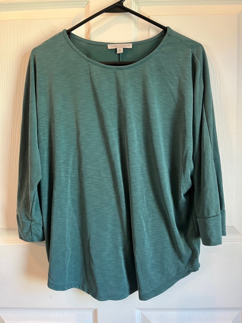 GUC Green Envelope Teal Relaxed Boatneck Long Sleeve Top